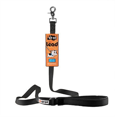 Black GoGo nylon dog leash, 3/4" wide by 6 feet
