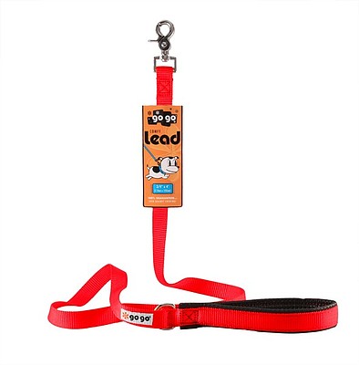 Red GoGo nylon dog leash, 1" wide by 4 feet