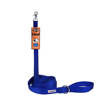 Blue GoGo nylon dog leash, 1" wide by 6 feet