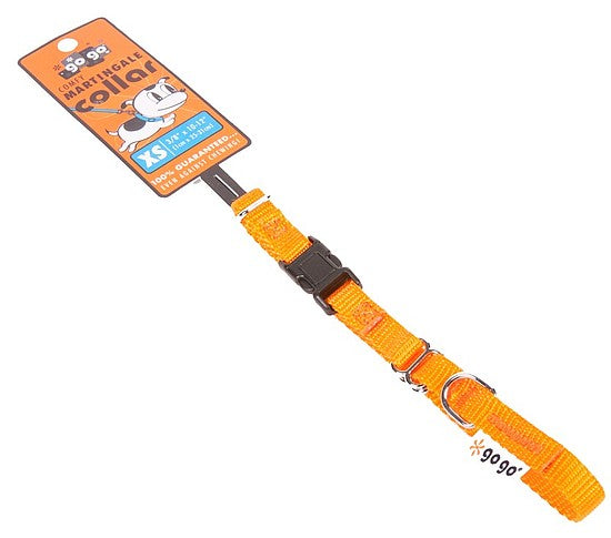 Orange GoGo nylon martingale dog collar, extra small