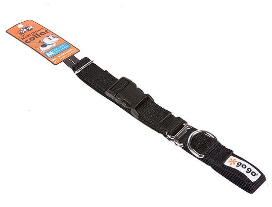 Black GoGo nylon martingale dog collar, medium