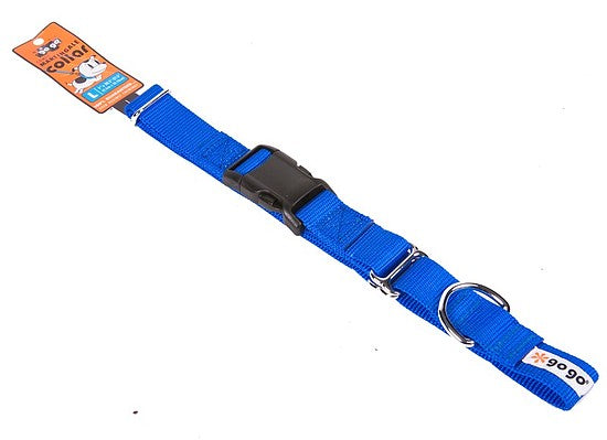 Blue GoGo nylon martingale dog collar, large