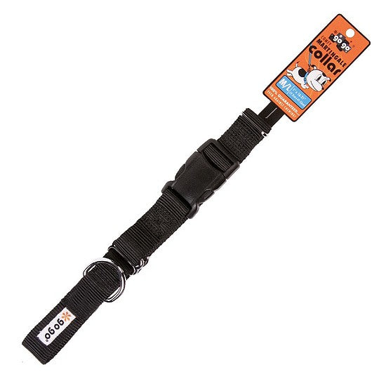 Black GoGo nylon martingale dog collar, medium/large