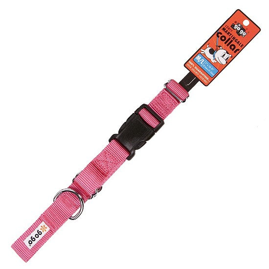 Pink GoGo nylon martingale dog collar, medium/large