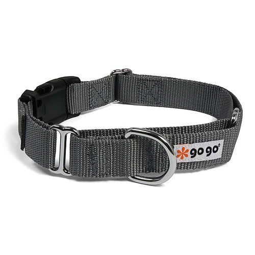 Gray GoGo nylon martingale dog collar, medium/large