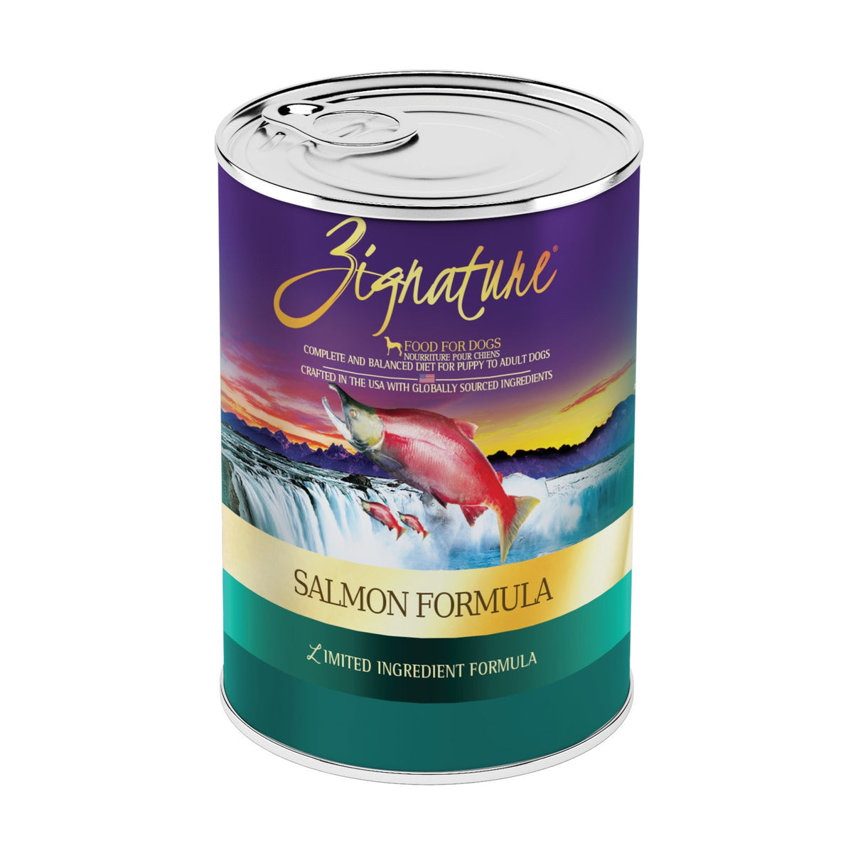 Zignature Salmon Canned Dog Food, front of package