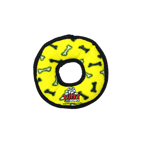 Tuffy Jr Ring Yellow Bone dog toy