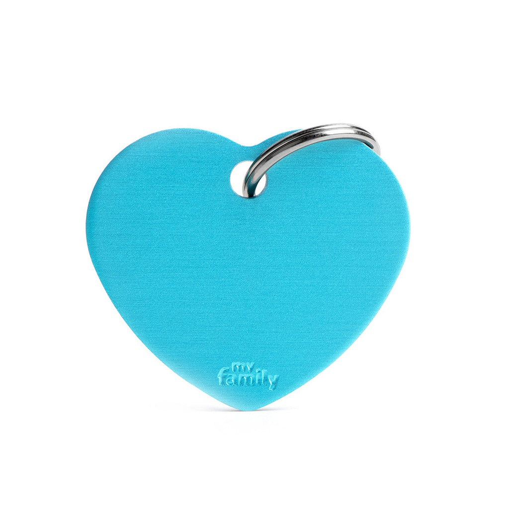 MyFamily basic big aluminum light blue heart ID tag