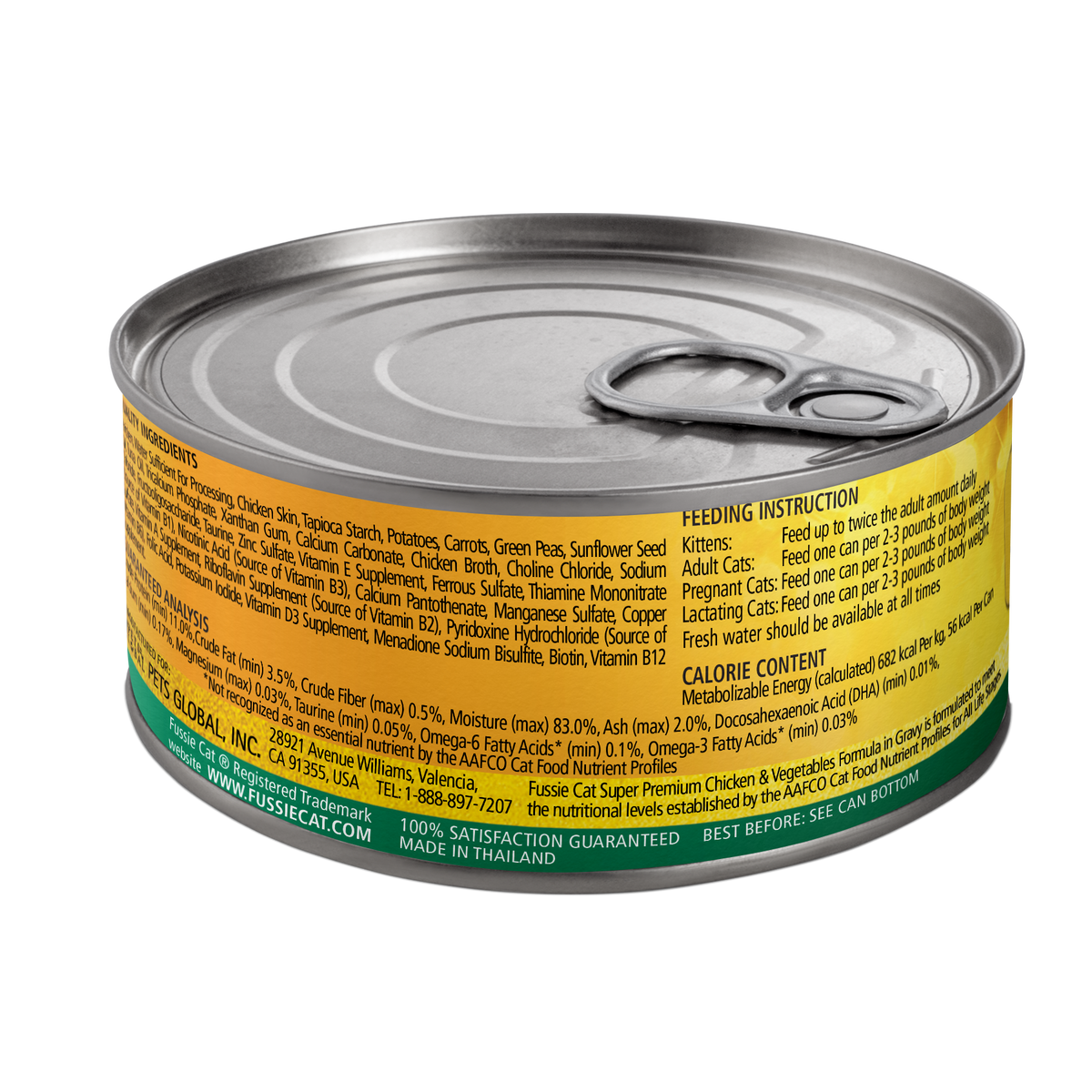 Fussie Cat Super Premium Chicken & Vegetables, back of package