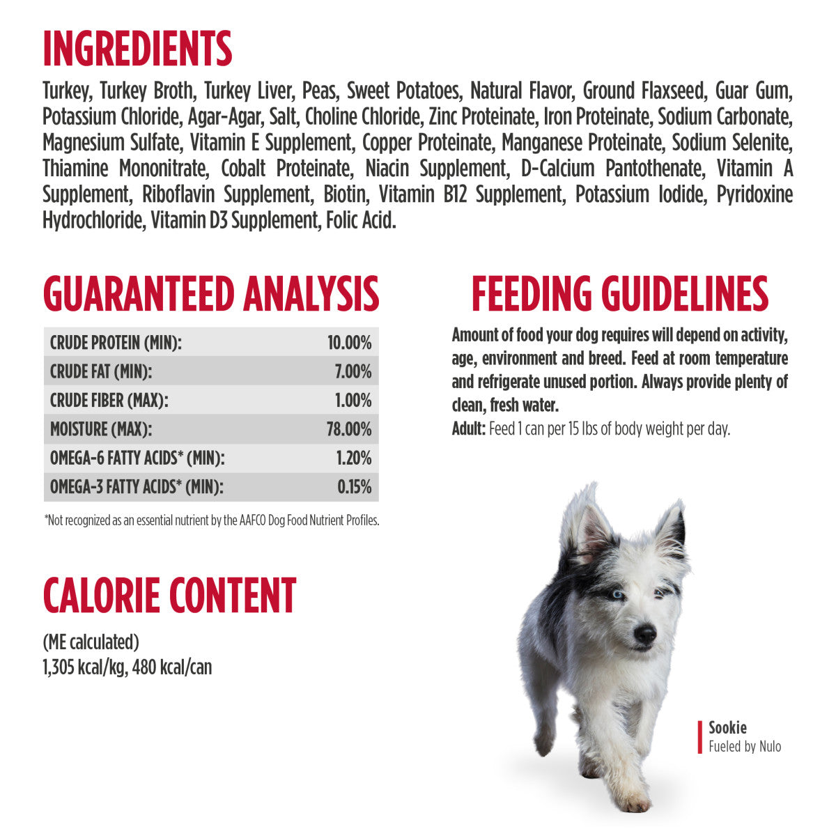 Nulo Paté Turkey & Sweet Potato Recipe for Dogs 13 oz ingredients and guaranteed analysis