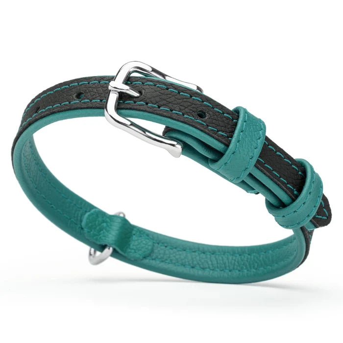 DOGLINE SOFT LEATHER DUAL COLOR COLLAR 12-15" TEAL