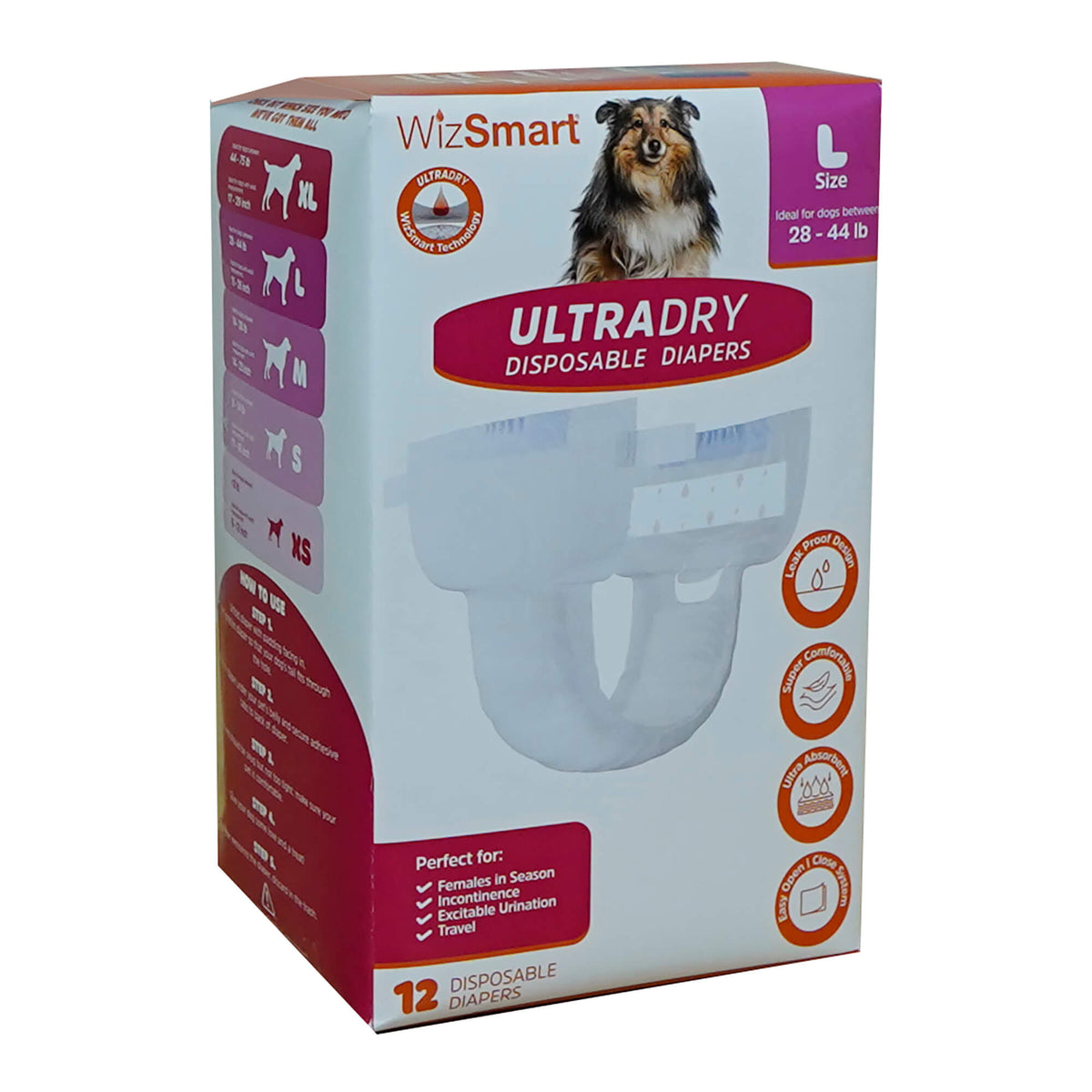 WizSmart Dog Disposable Diapers Large 12 ct