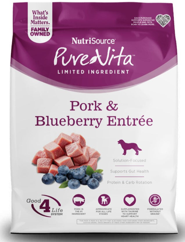 PURE VITA DOG PORK BLUEBERRY GF 12LB