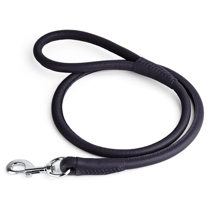 DOGLINE ROUND LEATHER LEASH 1/2X48 BLACK