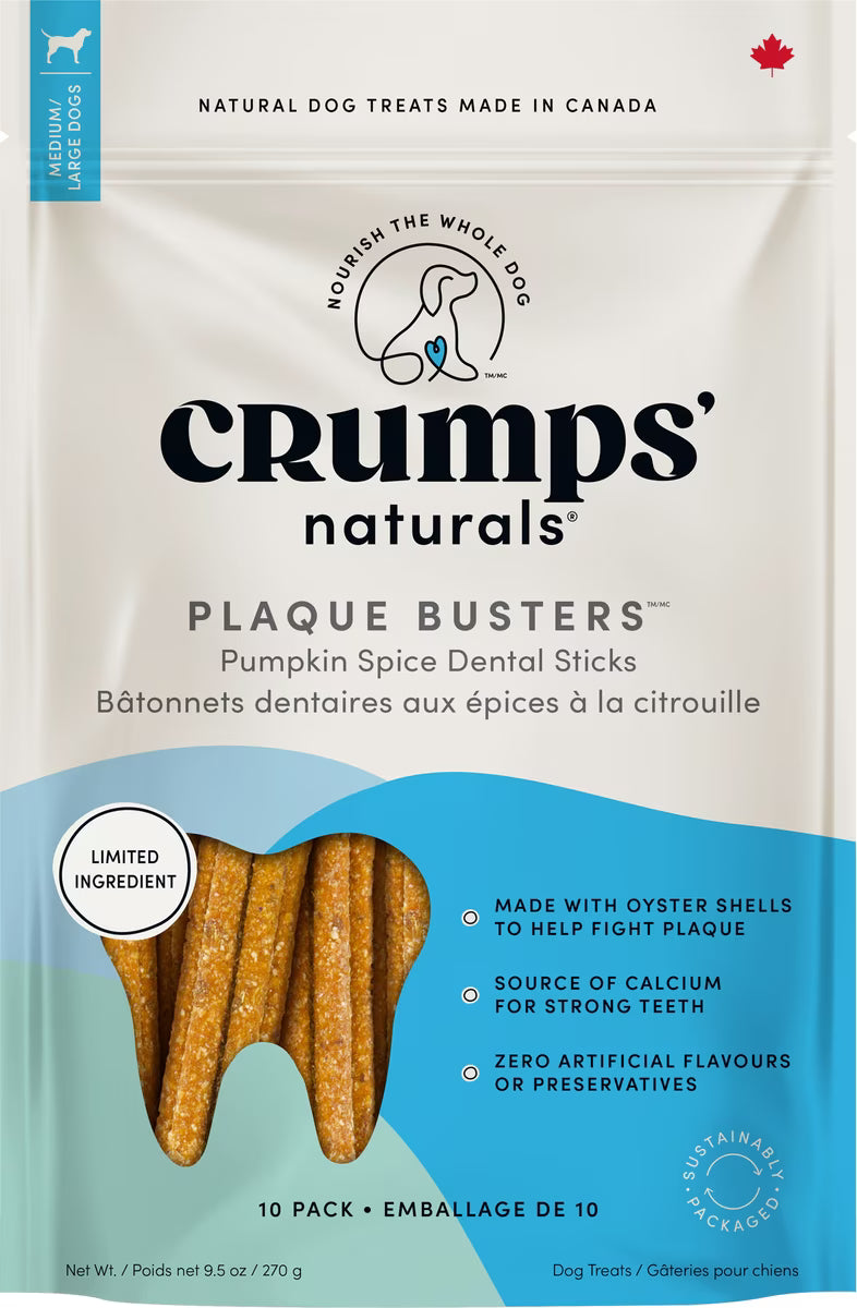 CRUMPS PLAQUE BUSTERS PUMPKIN SPICE DENTAL STICKS 10PK