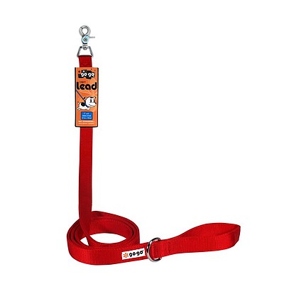 Red GoGo nylon dog leash, 1" wide by 6 feet