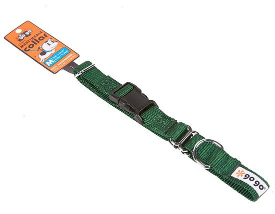 Hunter green GoGo nylon martingale dog collar, medium