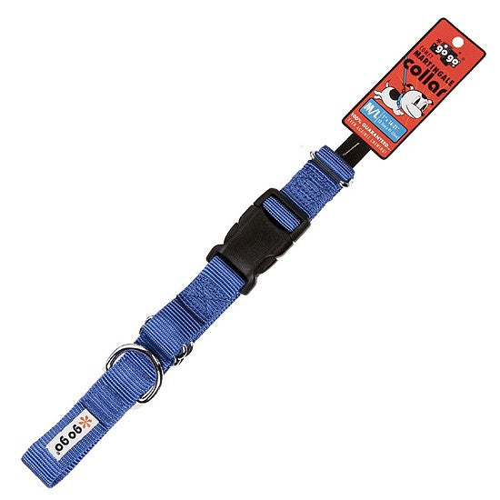 Blue GoGo nylon martingale dog collar, medium/large