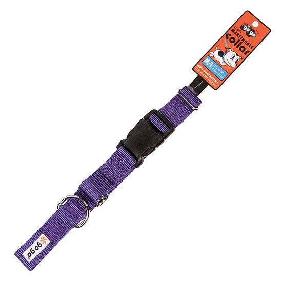 Purple GoGo nylon martingale dog collar, medium/large