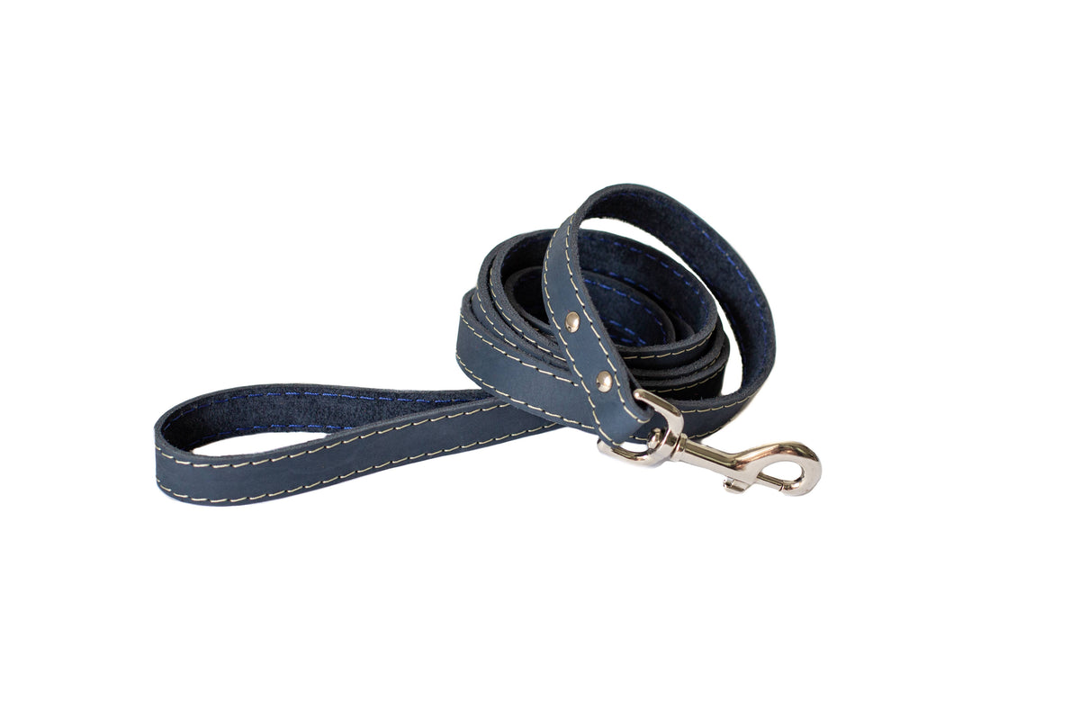 Eurodog Traditional Soft Leather Lead 5/8x6 Navy