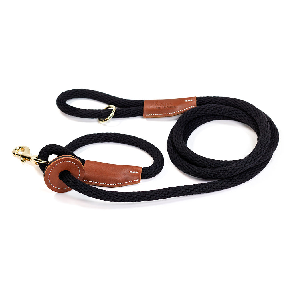 AUBURN BRAIDED COTTON ROPE LEASH SNAP 72" BLACK