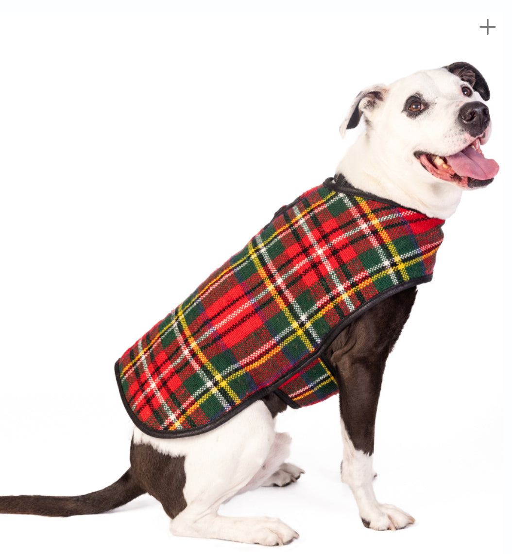 Chilly Dog Red Scotty Plaid Blanket Coat