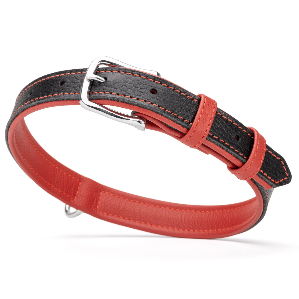 DOGLINE SOFT LEATHER DUAL COLOR COLLAR 15-19" RED