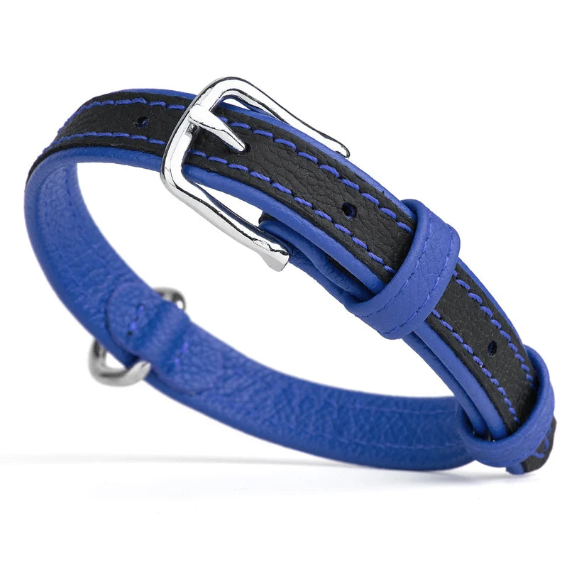 DOGLINE SOFT LEATHER DUAL COLOR COLLAR 15-19" ROYAL BLUE