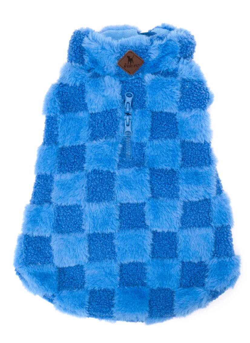 The Worthy Dog Fur Check 1/2 Zip Blue Large