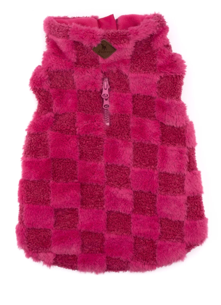 The Worthy Dog Fur Check 1/2 Zip Pink XL