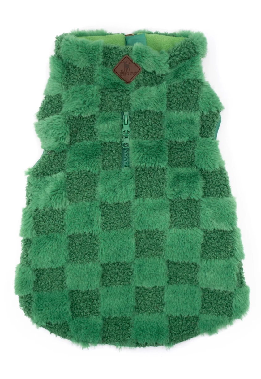 The Worthy Dog Fur Check 1/2 Zip Green 2XL