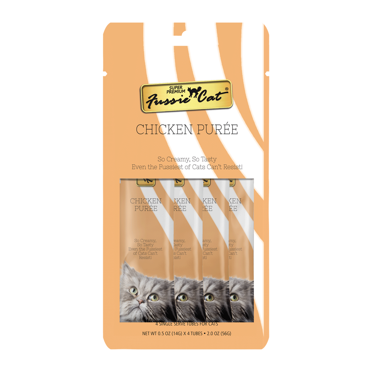 Fussie Cat Chicken Puree Tubes, front of package