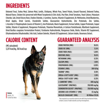 Nulo FreeStyle Senior Trout &amp; Sweet Potato Recipe for Dogs 4.5 lb ingredients and guaranteed analysis