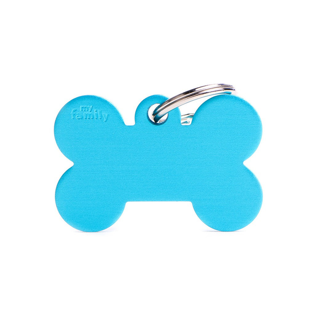 MyFamily basic big aluminum light blue bone ID tag