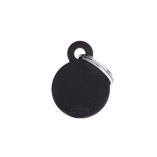 My Family small round black aluminum pet ID tag