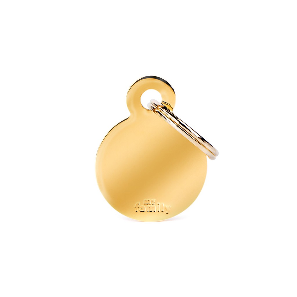MyFamily basic small circle ID tag in gold plated brass