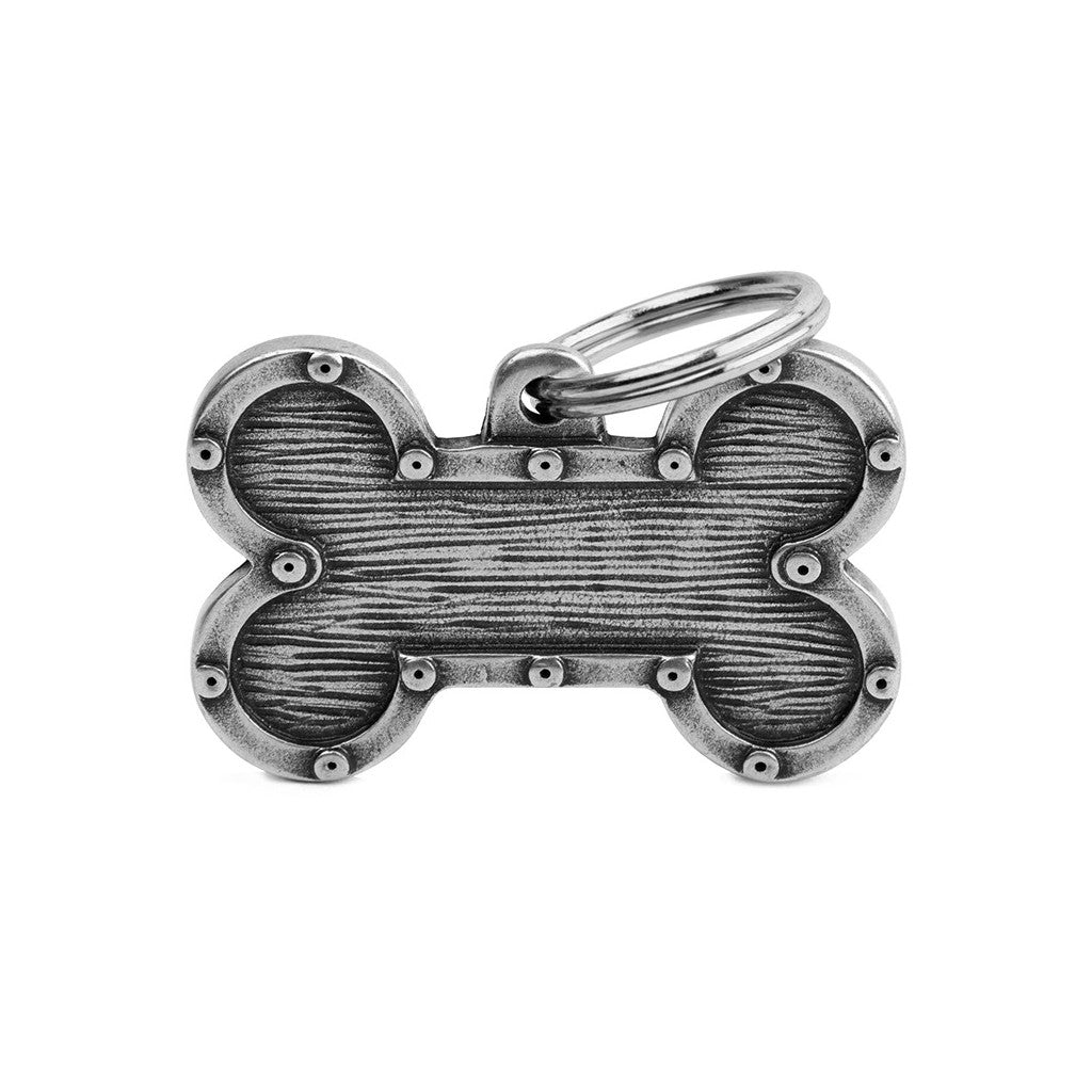 MyFamily bronx big futuristic bone ID tag in antique silver