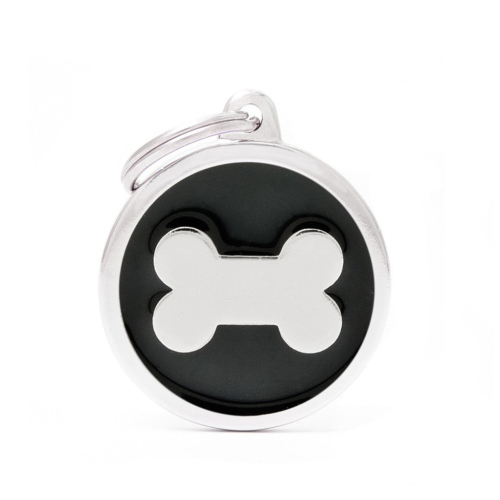 MyFamily classic big black circle with bone ID tag