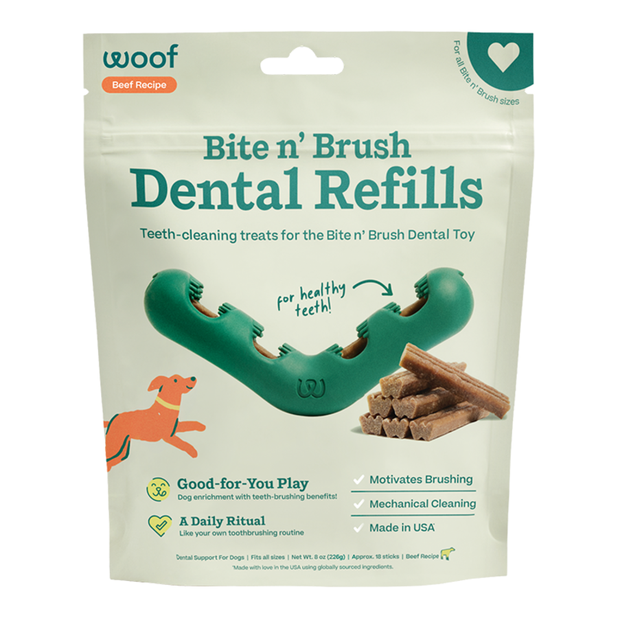 WOOF DOG BITE N BRUSH BEEF REFILL 18 PACK