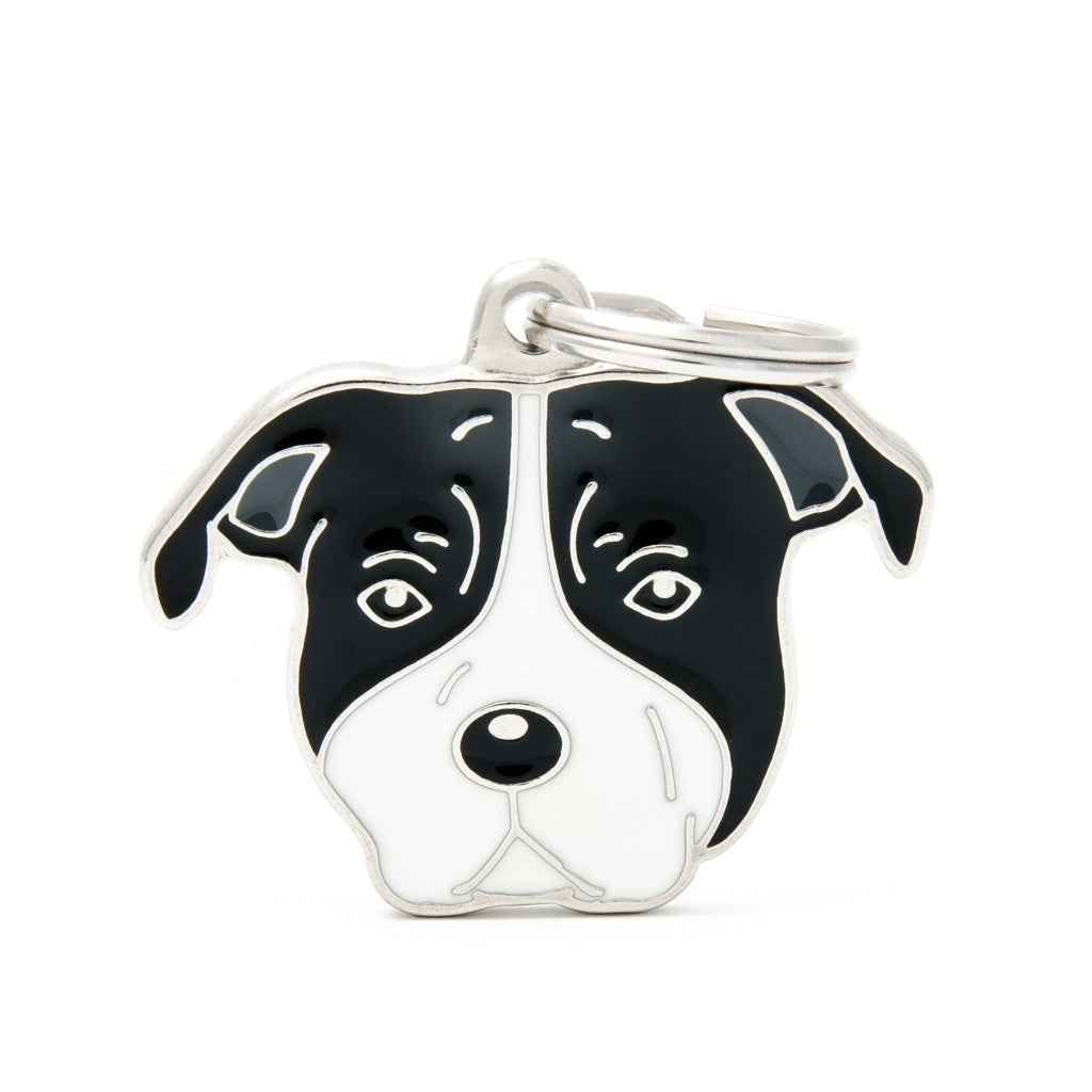 MyFamily friends black and white amstaff ID tag