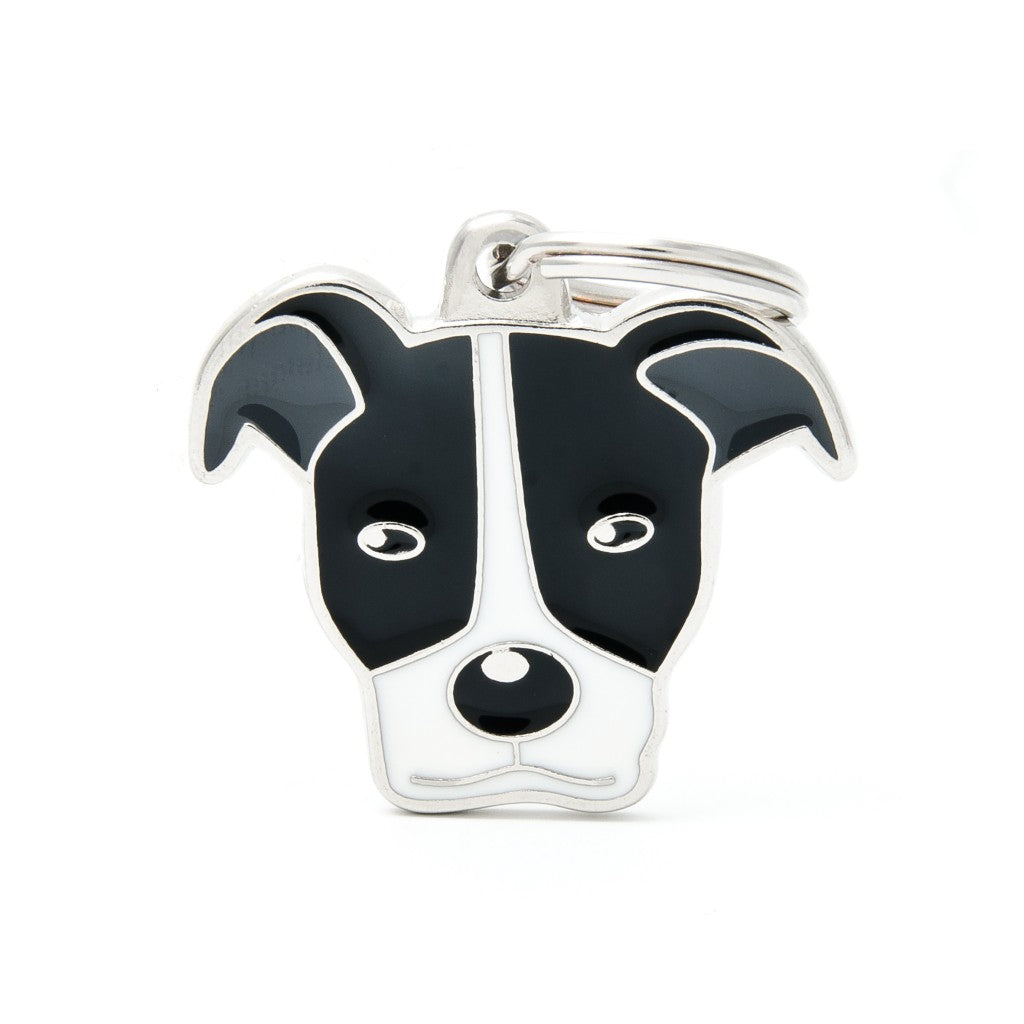 MyFamily friends black and white pitbull ID tag