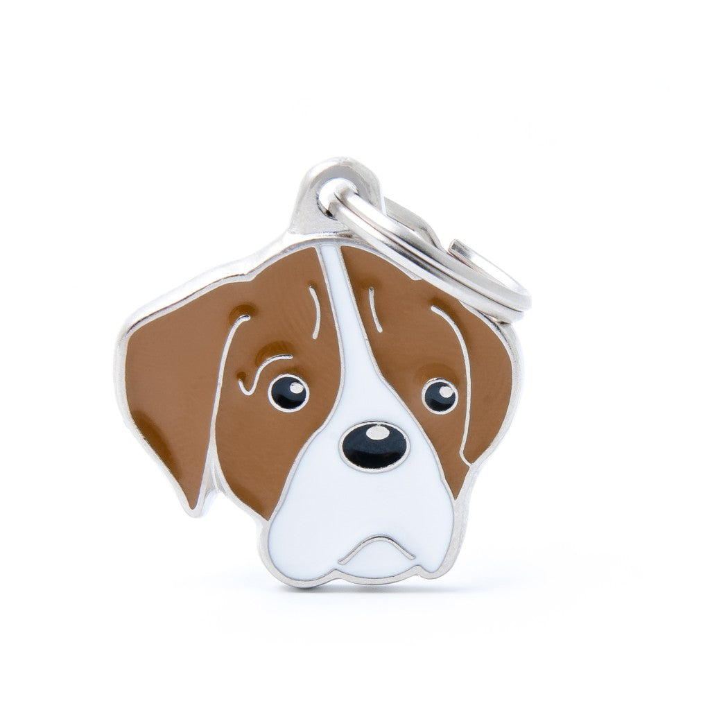 MyFamily friends white and brown boxer ID tag
