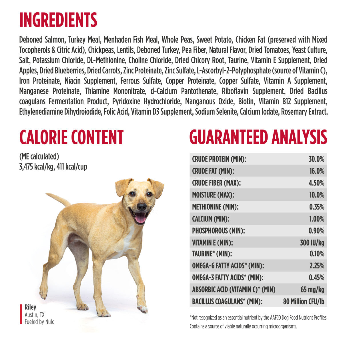Nulo FreeStyle Salmon &amp; Peas Recipe for Dogs 11 lb ingredients and guaranteed analysis