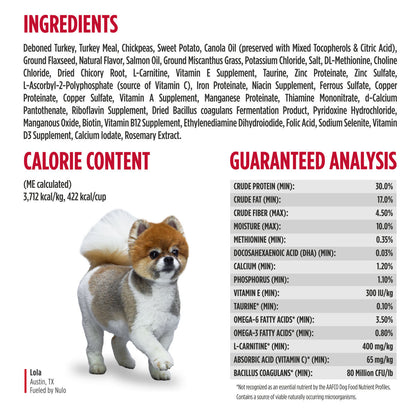 Nulo FreeStyle Limited+ Small Breed Turkey Recipe for Dogs 10 lb ingredients and guaranteed analysis