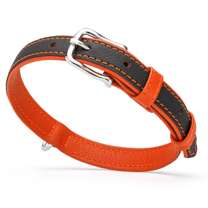 DOGLINE SOFT LEATHER DUAL COLOR COLLAR 19-24" ORANGE