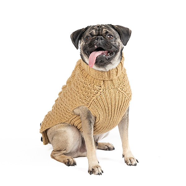 CHILLY DOG ALPACA CABLE KNIT CAMEL SMALL